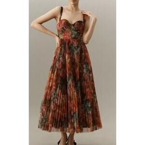 Hutch Willa Sleeveless Tulle Tiered Maxi Brown Floral Sweetheart Gown Sz 4 NWT